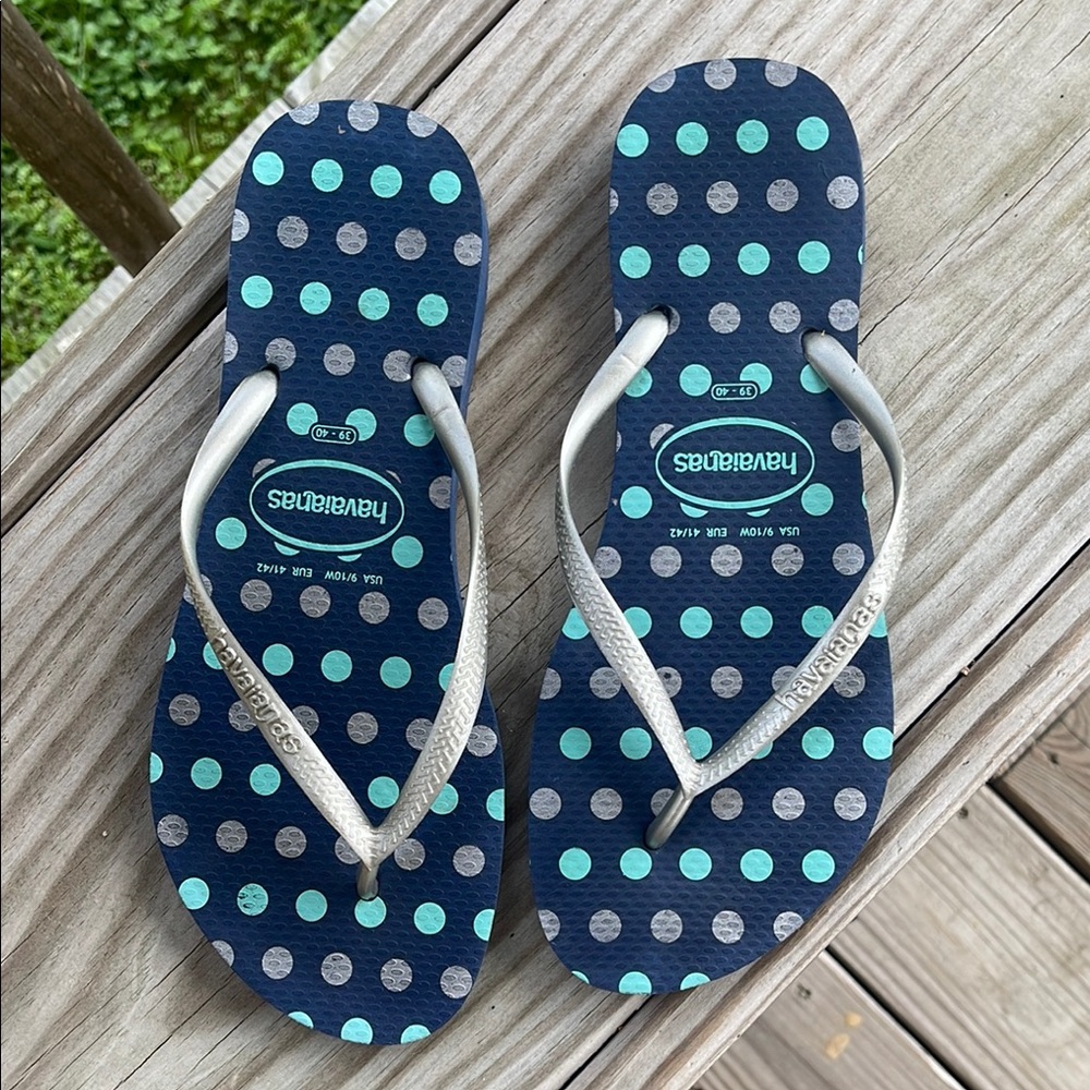 Havaianas Navy and Aqua Polka Dot Flip Flops